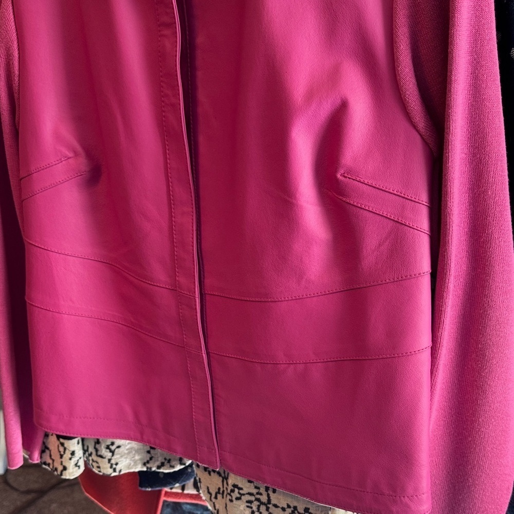 NWOT Leather (Barbie) Pink Women's Mixed Media Blazer with Studded Accents - Picture 4 of 6